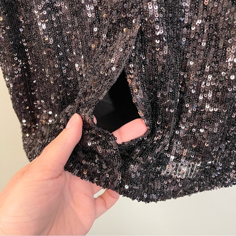 Calvin Stretch All Over Sequin Knot Detail Party Sheath Dress Black Size 8P NWT - Picture 6 of 15